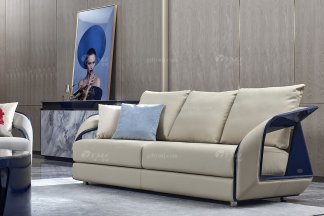 高端別墅豪宅家具星級酒店家具品牌后現代輕奢風格客廳時尚真皮+孔雀藍二位沙發