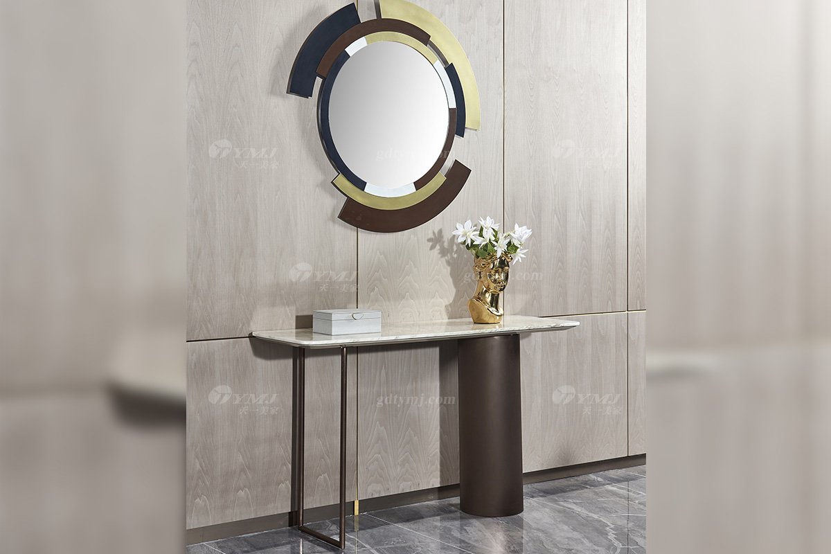 高端別墅豪宅家具星級酒店家具品牌后現代輕奢風格客廳時尚魚肚白石面+金屬