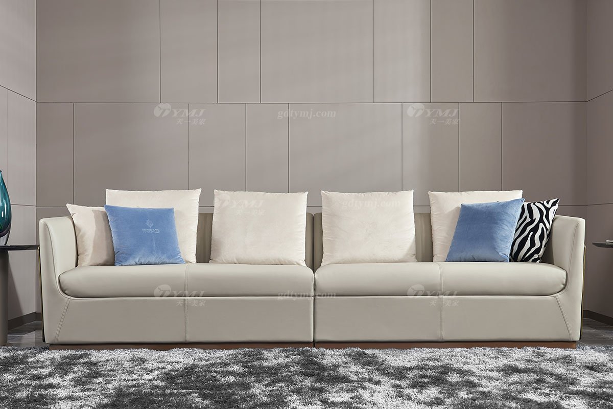 高端別墅豪宅家具星級酒店家具品牌后現代輕奢風格客廳時尚真皮+黑檀四位沙