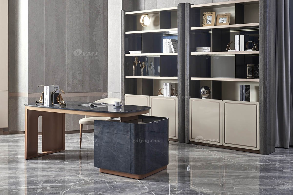 高端會所別墅家具品牌后現代輕奢風格餐廳時尚黑檀書桌TS607-206書桌場景