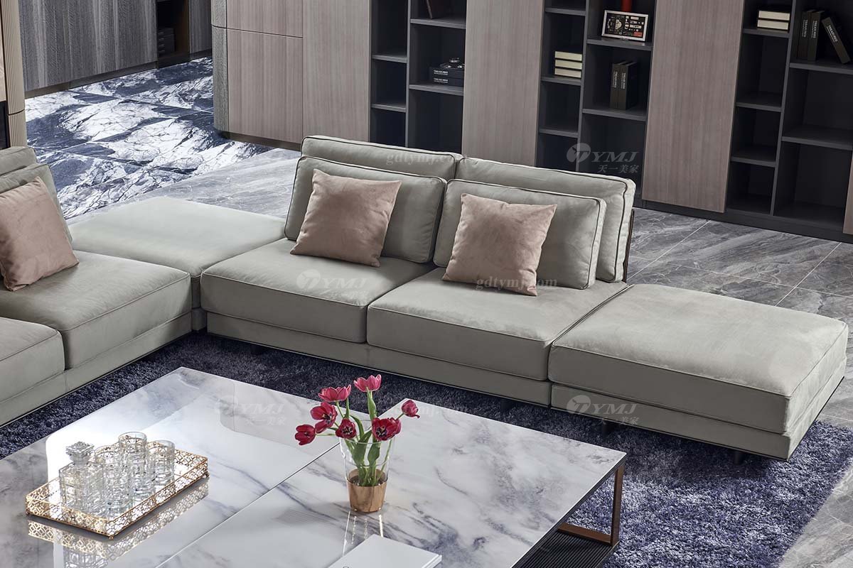 高端會所別墅大宅家具品牌后現代輕奢風格客廳大氣舒適米色轉角組合沙發TX004組合沙發