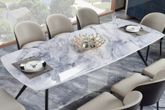 后現代輕奢風格家具高端會所別墅品牌家具時尚餐廳大理石面+啞光金屬餐桌
