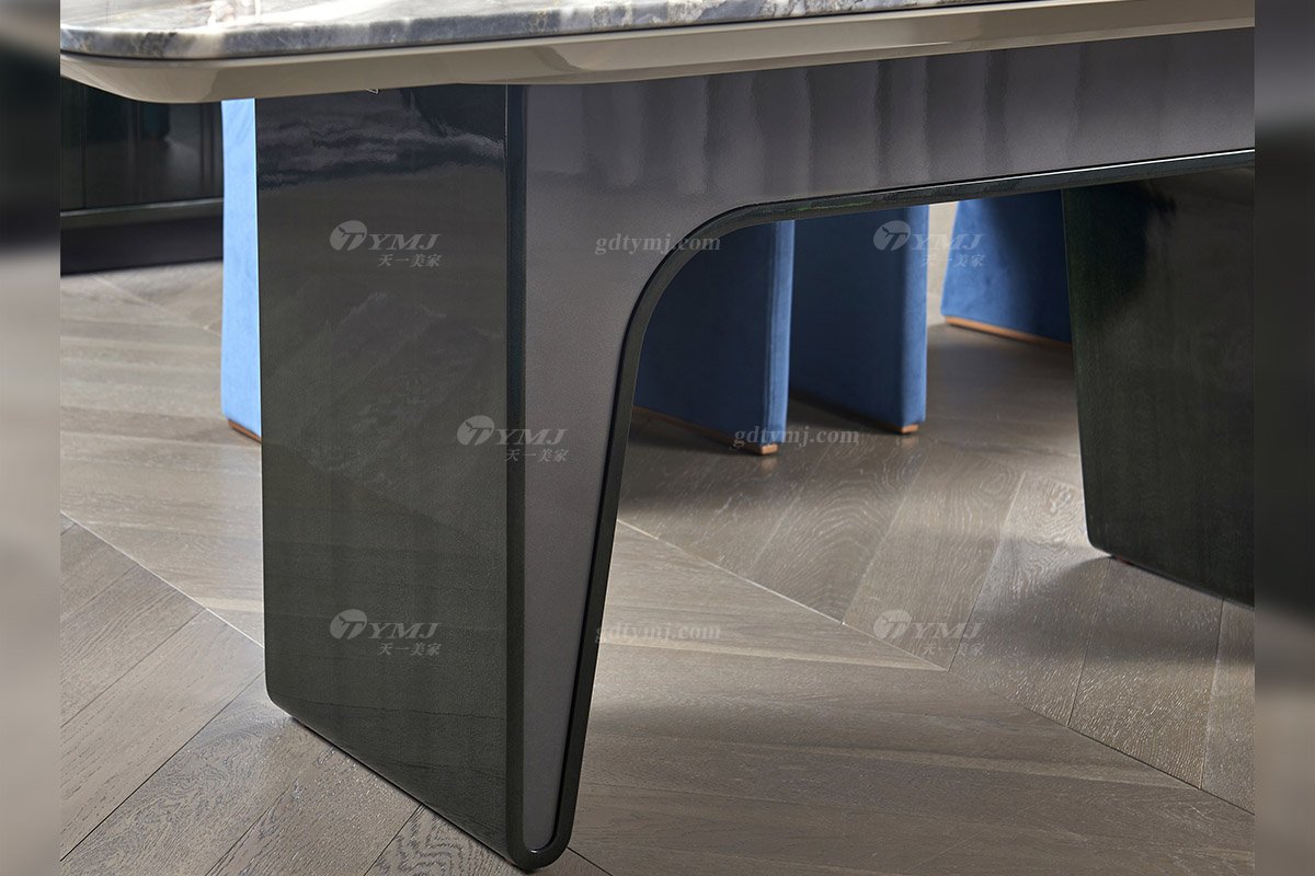后現代輕奢風格家具高端會所別墅品牌家具時尚餐廳大理石面+尼斯莫蘭迪綠餐桌TC803-200餐桌細節