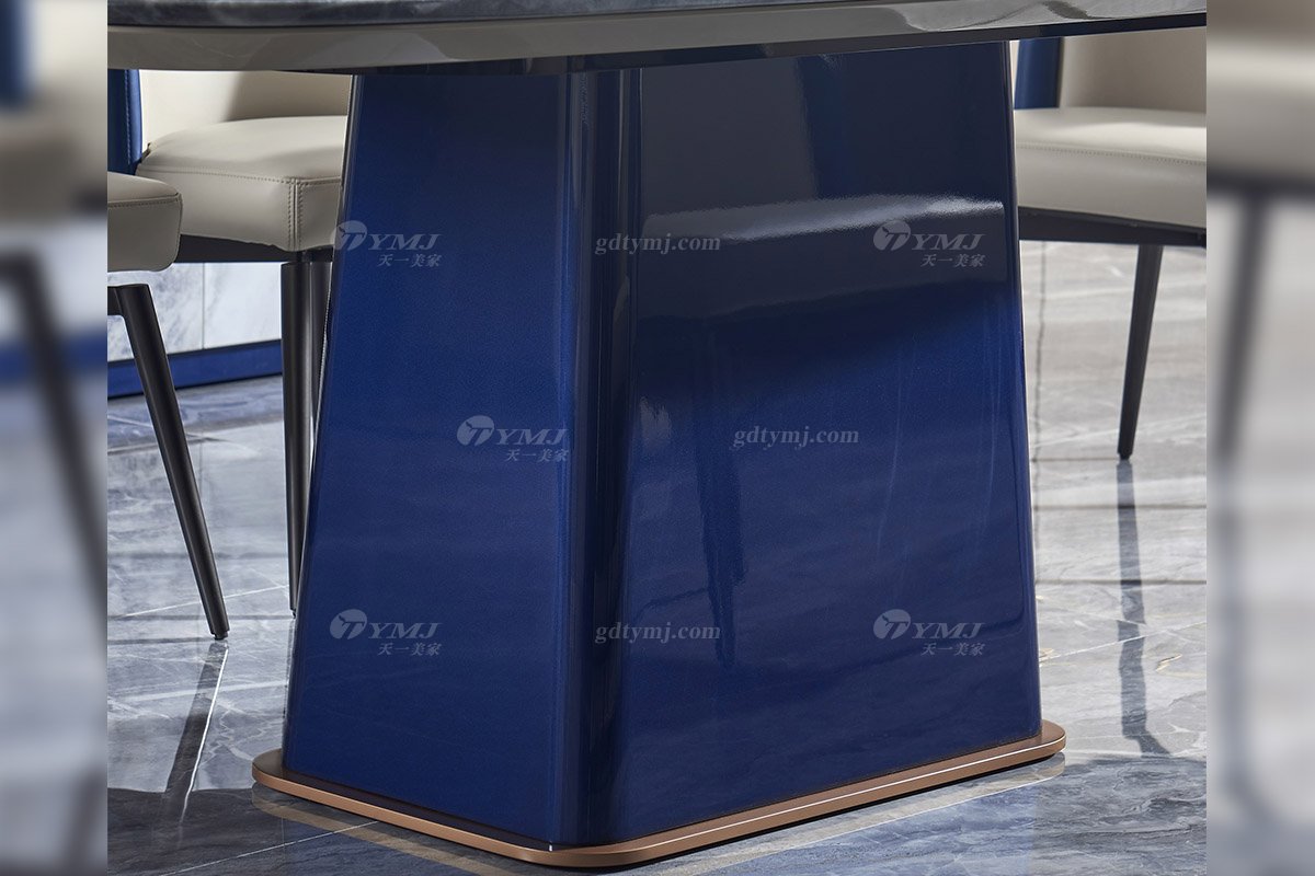 后現(xiàn)代輕奢風(fēng)格家具高端會所別墅品牌家具時(shí)尚餐廳魚肚灰石面+孔雀藍(lán)餐桌餐臺TC808-200餐桌細(xì)節(jié)