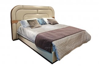 輕奢后現代風格家具高端會所別墅品牌家具時尚臥室真皮+玫瑰金屬大床