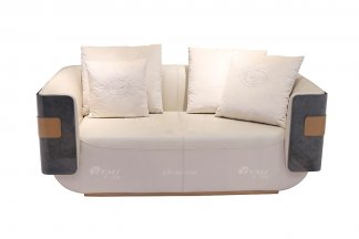 輕奢后現代風格家具高端會所別墅品牌家具時尚客廳真皮+樹瘤二位沙發