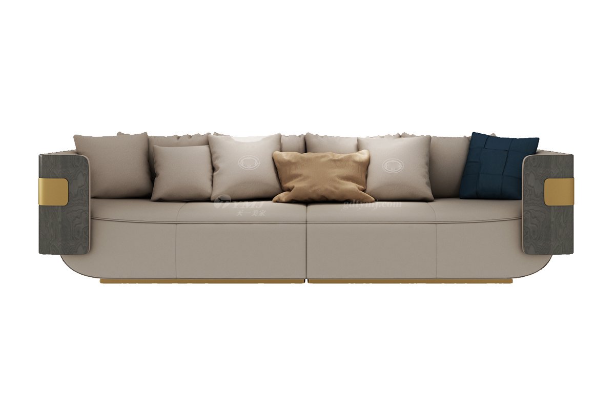 輕奢后現代風格家具高端會所別墅品牌家具時尚客廳樹瘤+真皮四位沙發