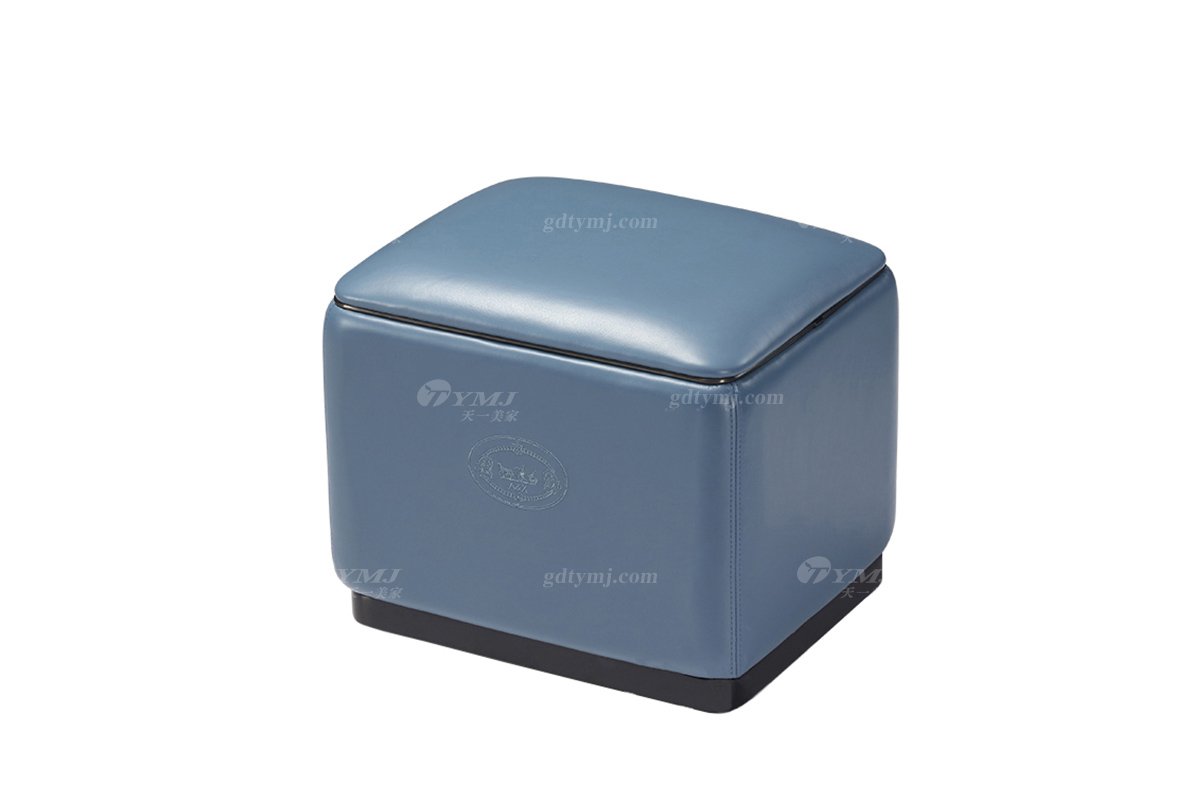 輕奢后現代風格家具高端會所別墅品牌家具時尚客廳藍色真皮坐墩方凳