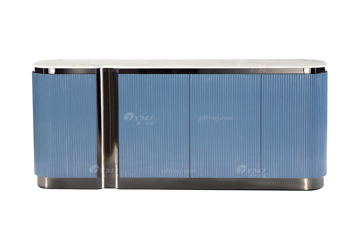 輕奢后現代風格家具高端會所別墅品牌家具時尚餐廳大理石面灰藍色備餐柜