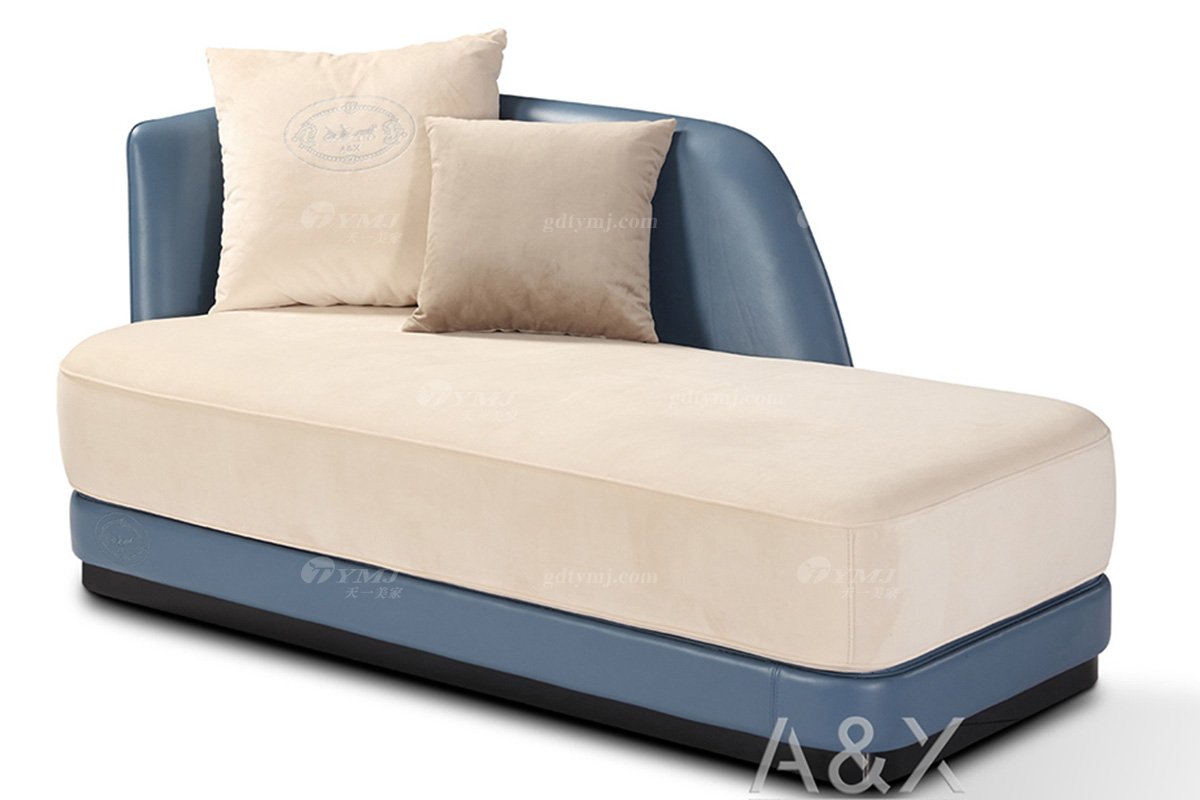 輕奢后現代風格家具高端會所別墅品牌家具大氣藍色真皮貴妃椅