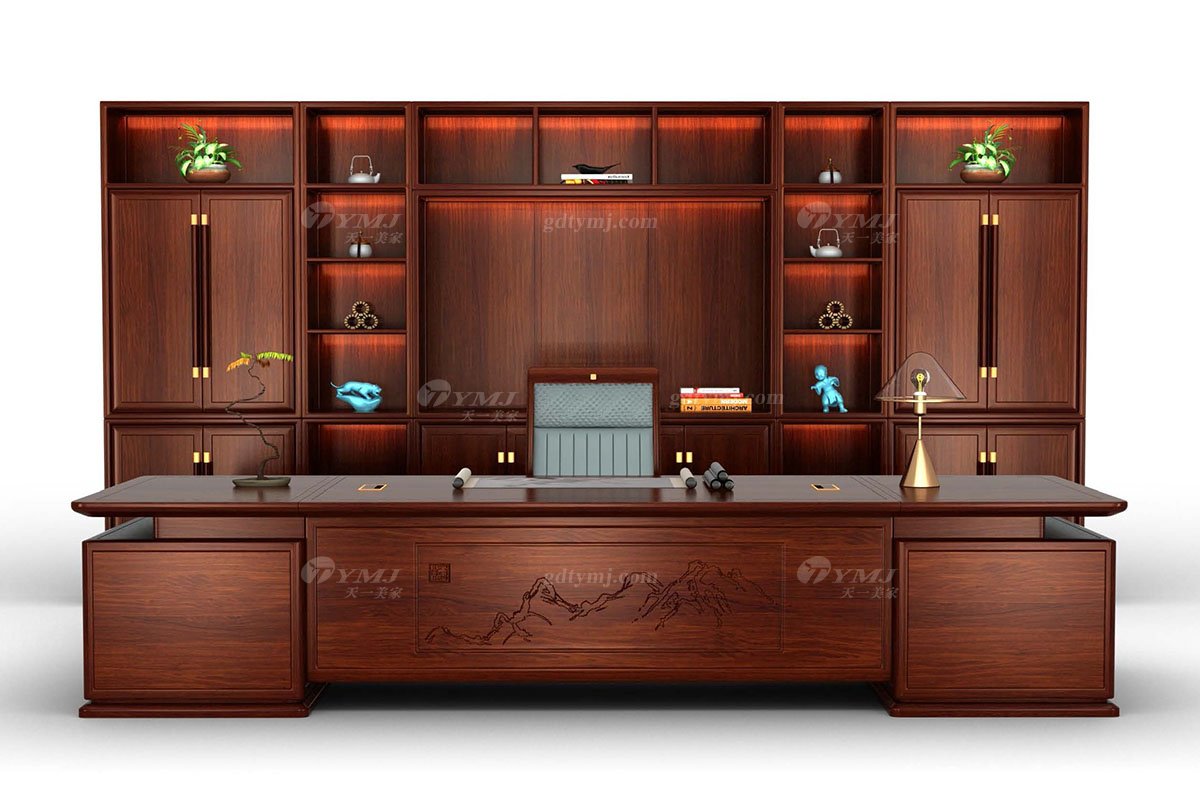 新中式辦公家具風(fēng)格品牌家具時(shí)尚簡(jiǎn)約高端進(jìn)口實(shí)木刺猬紫檀大班臺(tái)大展宏圖班臺(tái)組合