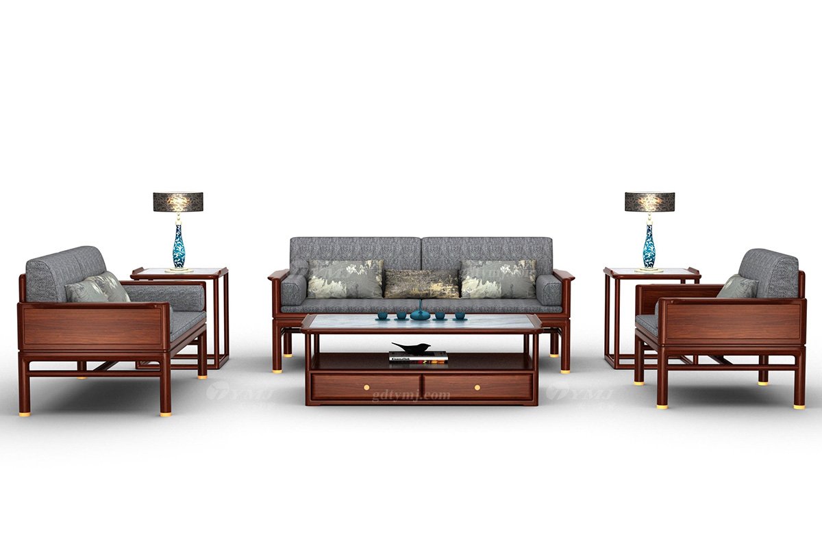 時尚新中式辦公家具風格品牌家具高端簡約大氣刺猬紫檀實木+布藝兩人位沙發運籌帷幄雙人沙發場景