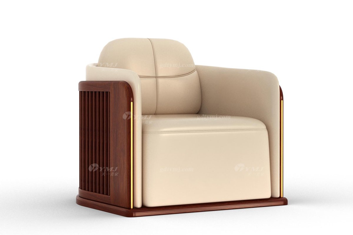 新中式辦公家具風格品牌家具高端簡約時尚大氣刺猬紫檀實木+真皮單位沙發