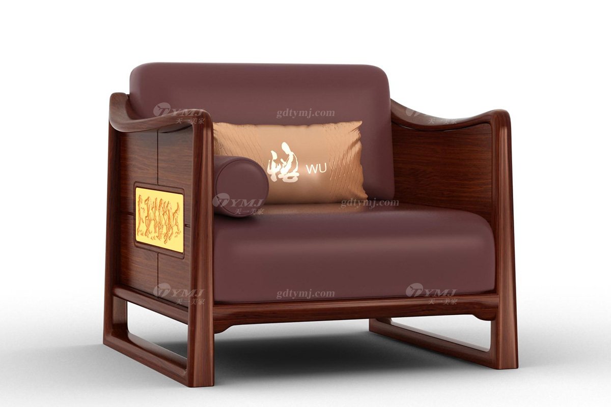 高端新中式辦公家具風格品牌家具簡約安哥拉紫檀實木單位沙發