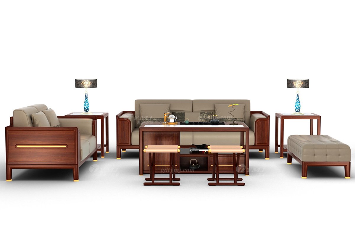 高端新中式辦公家具風格品牌家具簡約大氣實木刺猬紫檀雙人位沙發水到渠成雙人沙發場景