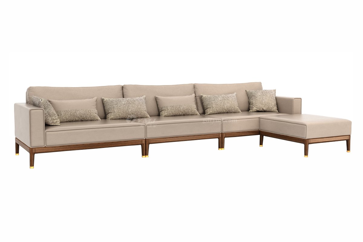 新中式家具風格高端別墅家具品牌簡約風格客廳極簡米色生態皮轉角沙發