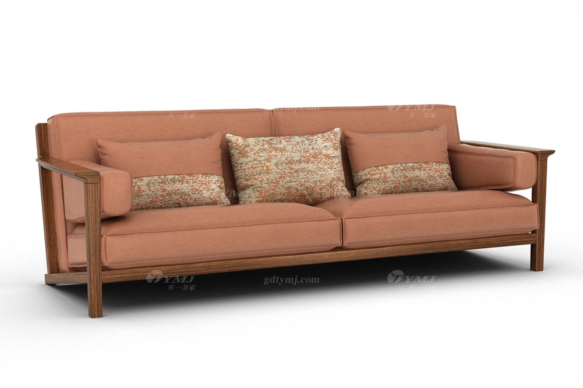 新中式家具風格高端別墅家具品牌簡約風格客廳棕色生態皮藝三人沙發