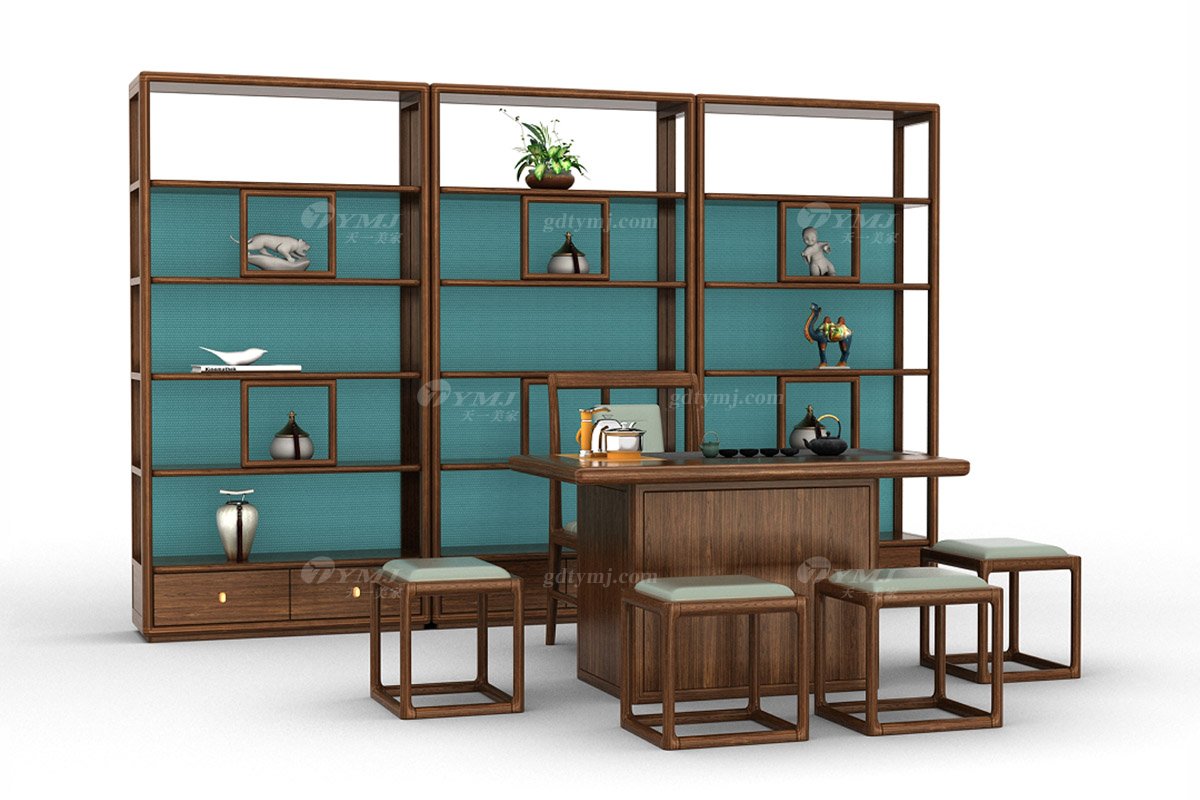 新中式風格家具高端會所家具品牌簡約茶室家具實木茶臺H-XSCT茶臺場景