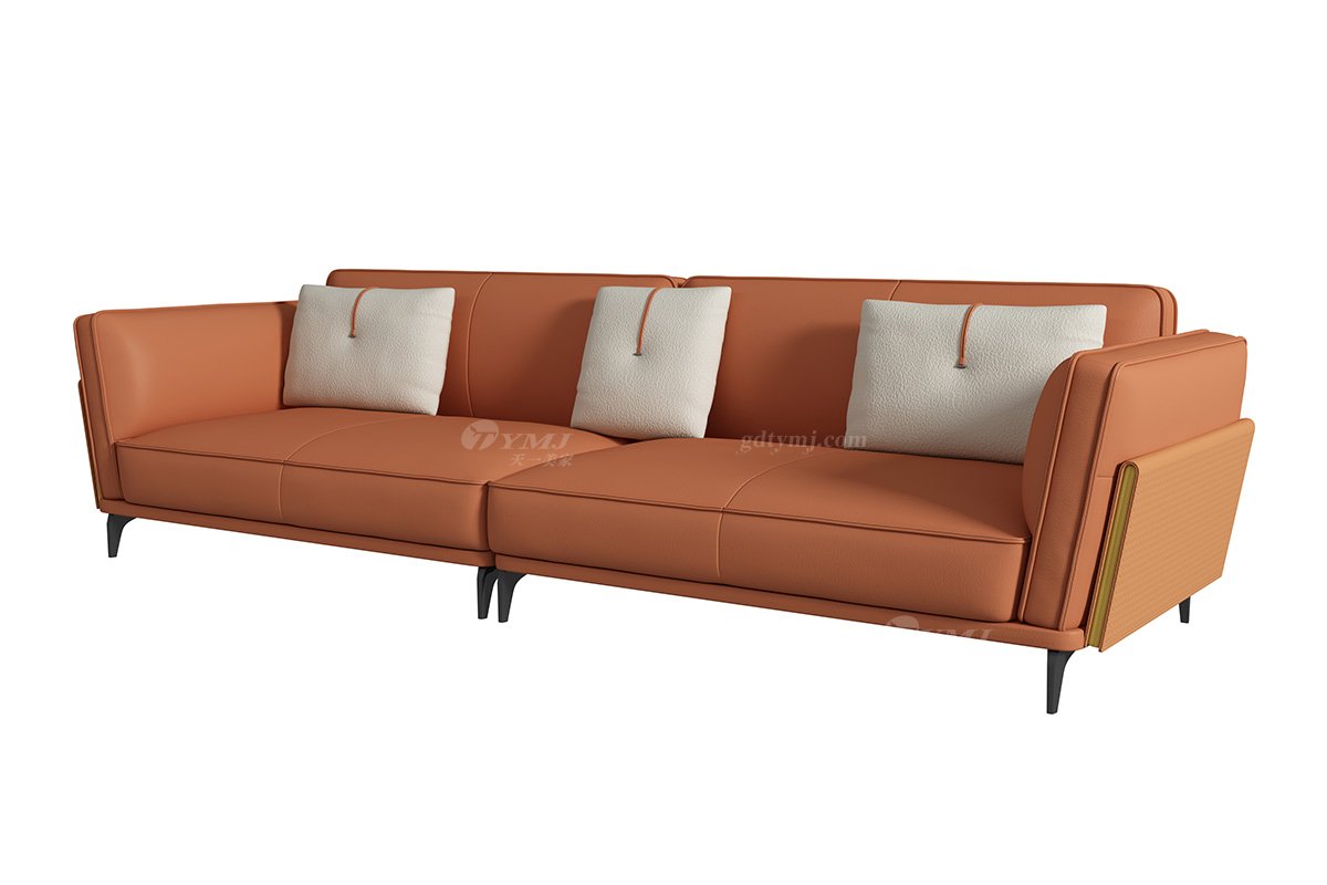 極簡風格家具別墅會所高級舒適實木進口黃牛皮橙色三人位沙發SF-022三人位沙發