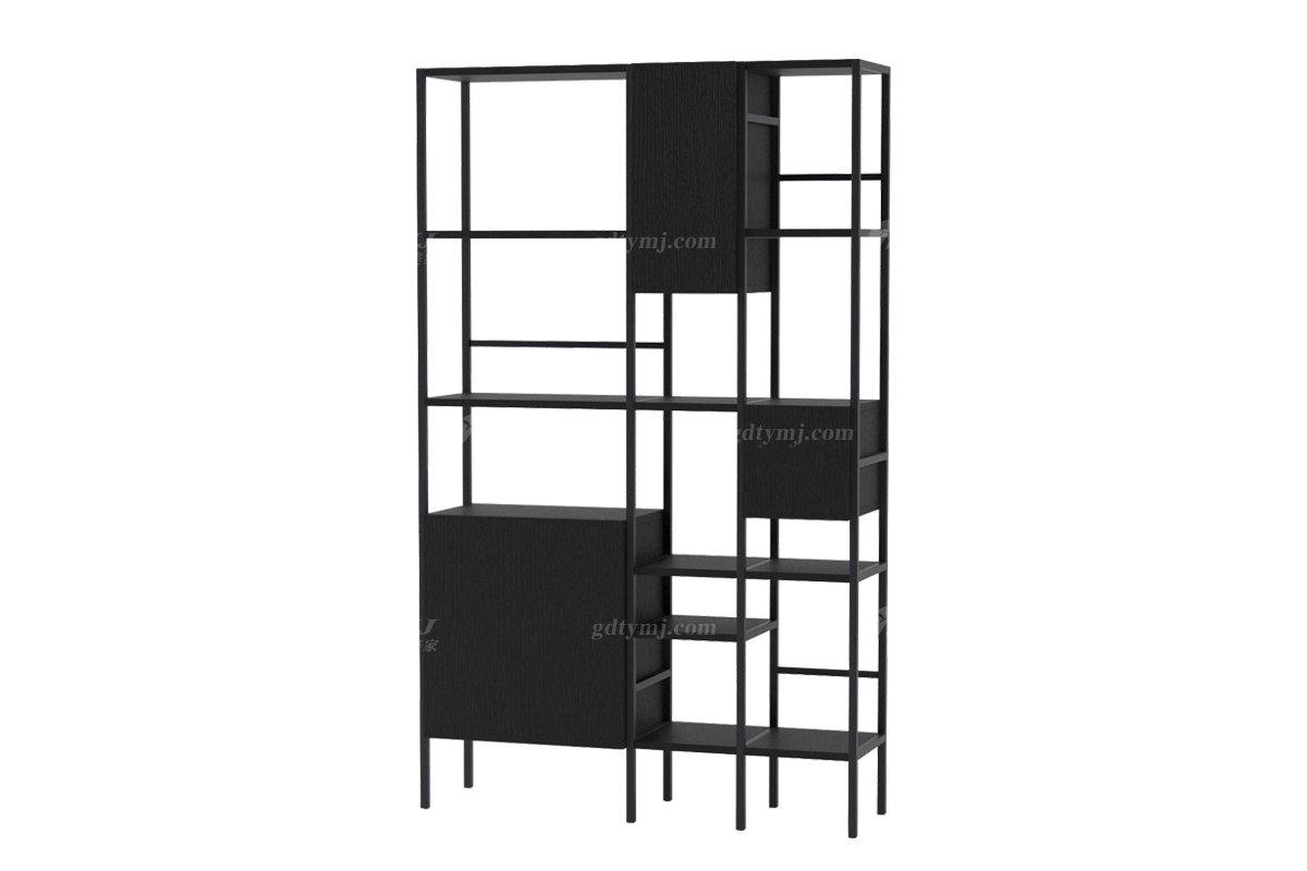 極簡風格家具高級別墅會所家用簡約碳素鋼煙熏木皮書架