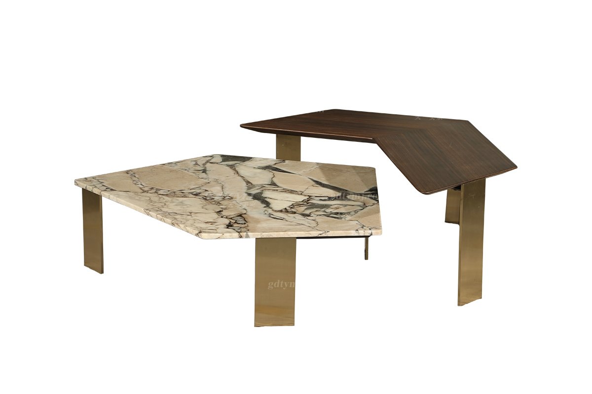 極簡風格家具別墅會所簡約家用創意五金+大理石面茶幾組合