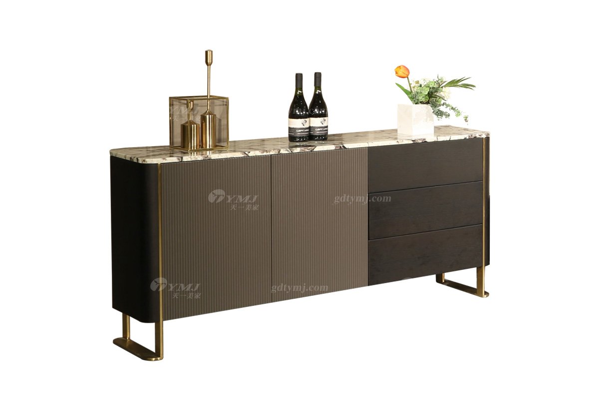 極簡(jiǎn)風(fēng)格家具高端別墅會(huì)所大宅家用鈦金五金+天然大理石餐邊柜