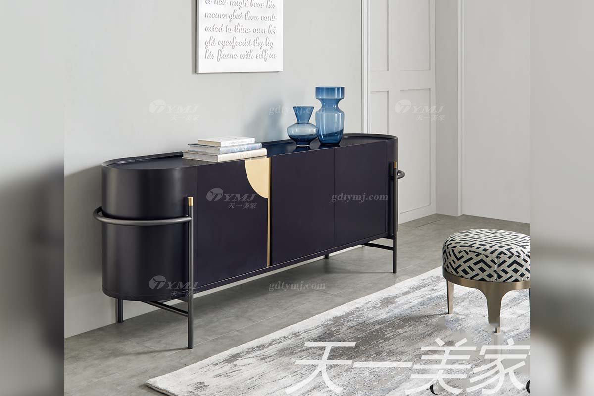 極簡風(fēng)格家具高端別墅會(huì)所大宅簡約E0級環(huán)保板黑色餐邊柜WD601餐邊柜