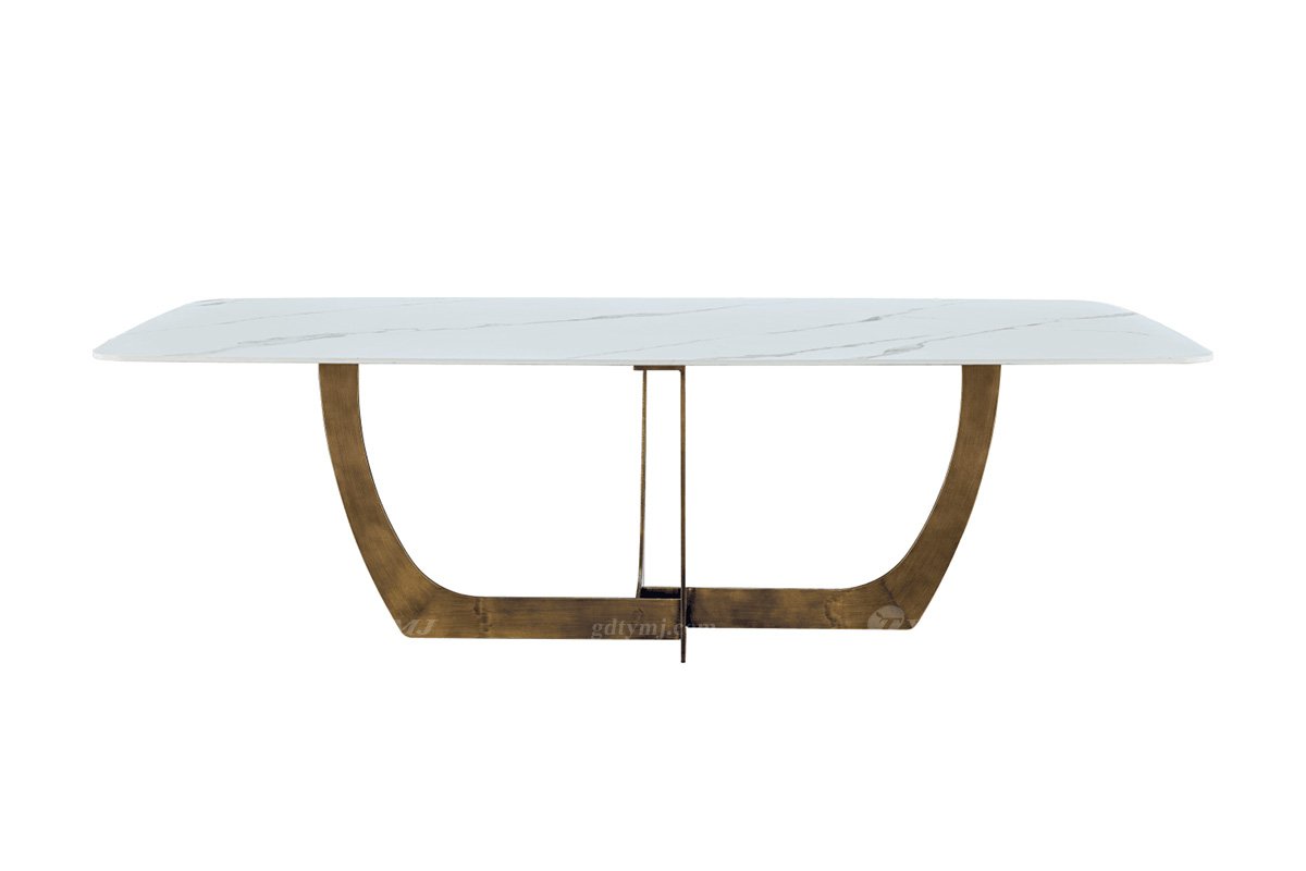 極簡風格家具高端別墅會所大宅時尚拉絲不銹鋼底+進口巖板長餐桌