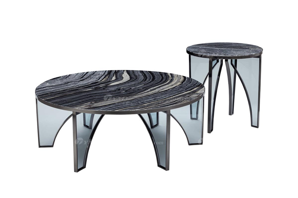 極簡(jiǎn)風(fēng)格家具高端別墅會(huì)所大宅時(shí)尚黑鈦不銹鋼+玻璃大理石組合茶幾