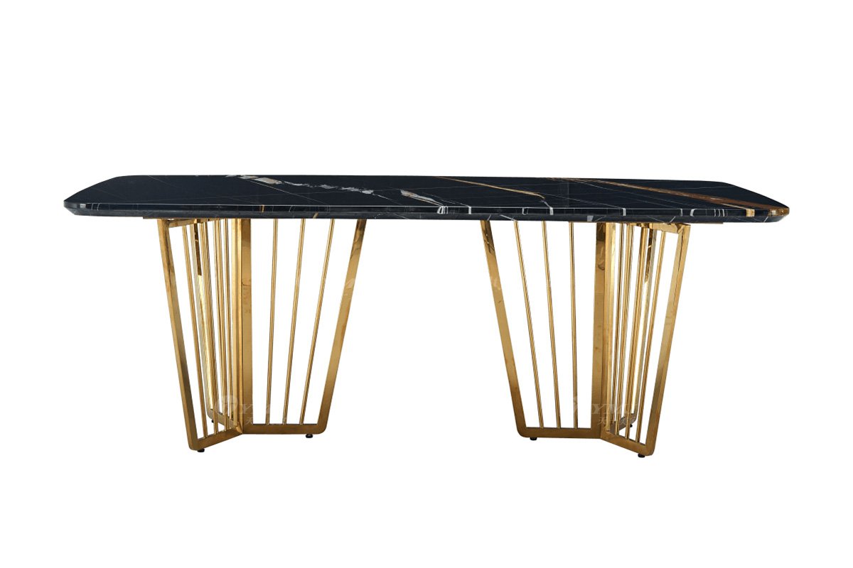 極簡風格家具高端別墅會所大宅簡約不銹鋼底+勞倫黑金大理石長餐臺