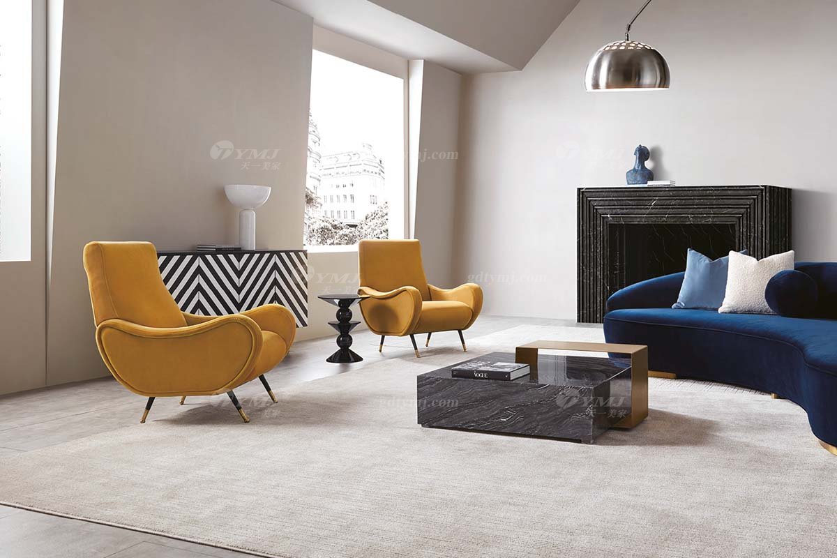 極簡風格家具高端別墅會所大宅時尚創意橙色布藝休閑椅WD707休閑椅