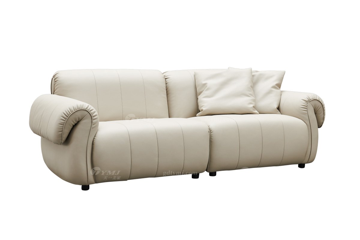 極簡風格家具高端別墅會所大宅簡約拉扣實木米色超纖扶手四位沙發（分體）