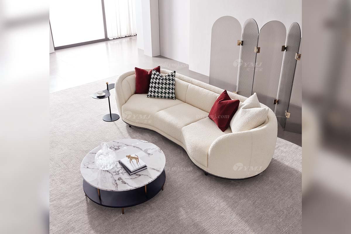 極簡風格家具高端別墅會所大宅時尚創意實木白色布藝扶手四位沙發WD713沙發場景