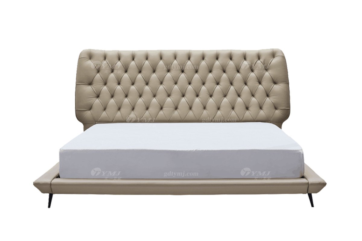 極簡風格家具高端別墅會所大宅時尚創意實木灰色半皮大床