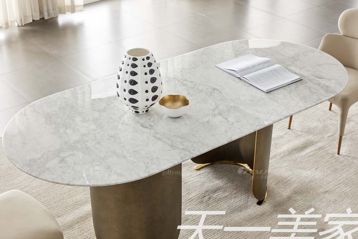 極簡風格家具高端別墅會所大宅簡約天然大理石+不銹鋼青古銅長餐桌WD608餐桌