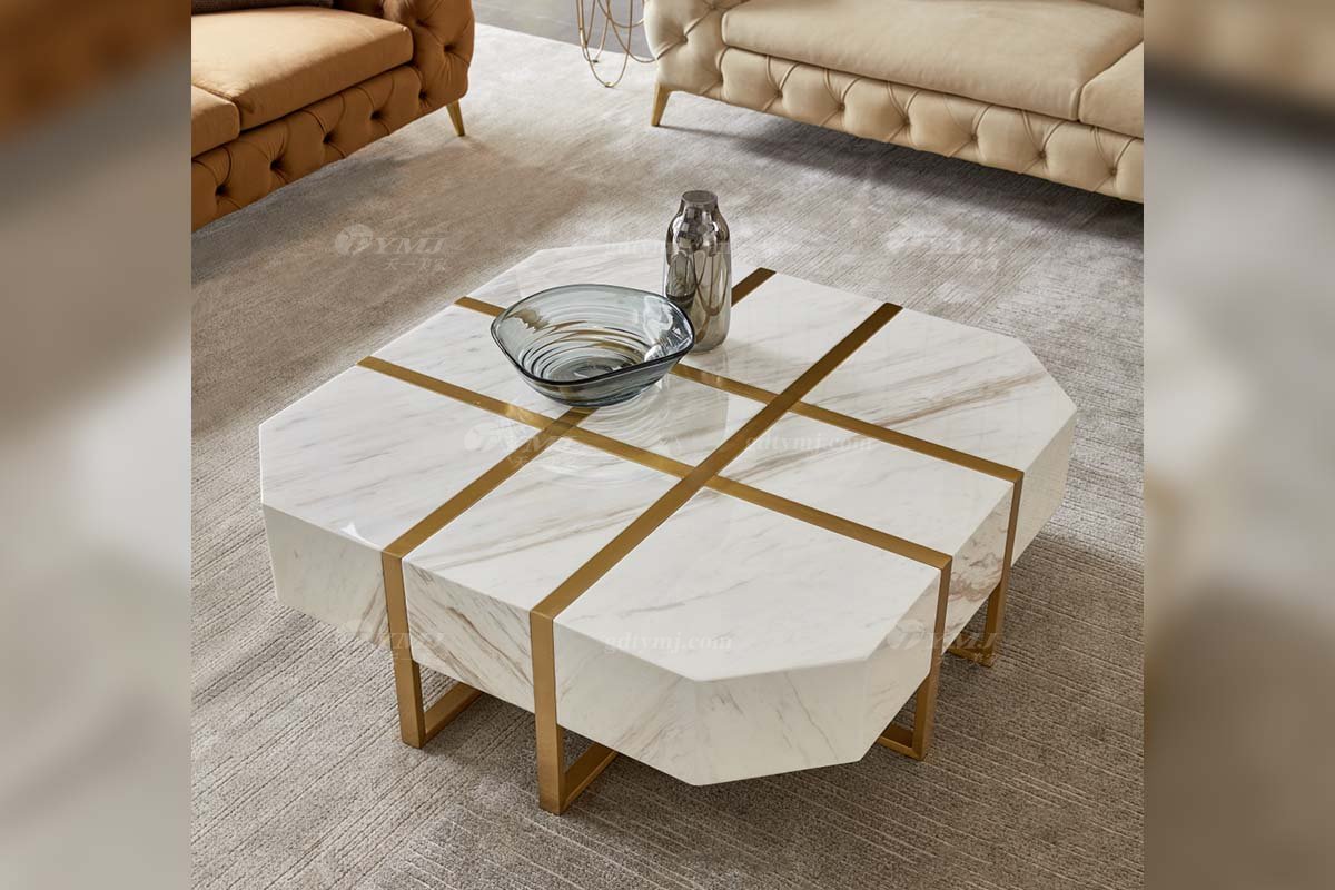 極簡風格家具高端別墅會所大宅時尚天然大理石+不銹鋼金色茶幾WD610茶幾細節