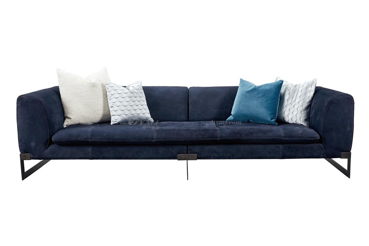 極簡風格家具高端別墅會所大宅簡約實木磨砂皮四位沙發