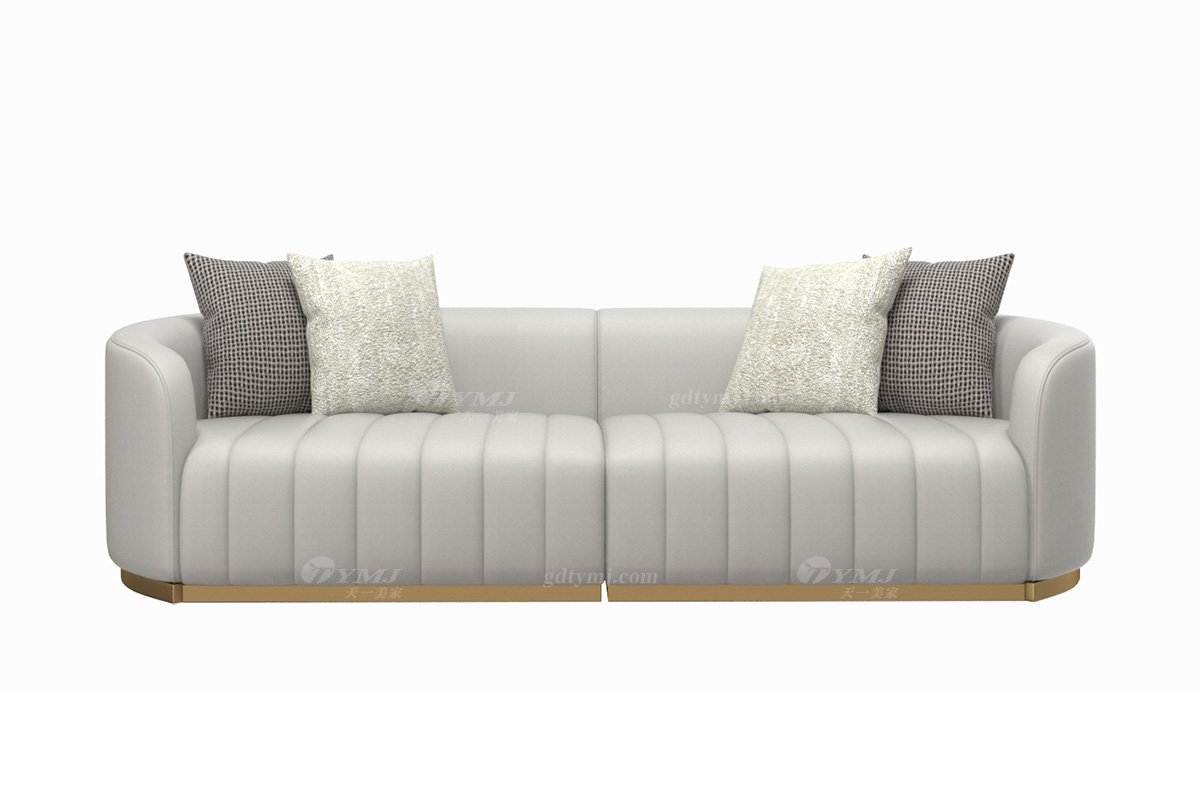 極簡風格家具高端別墅會所大宅舒適時尚不銹鋼五金底+灰色布藝實木四位沙發