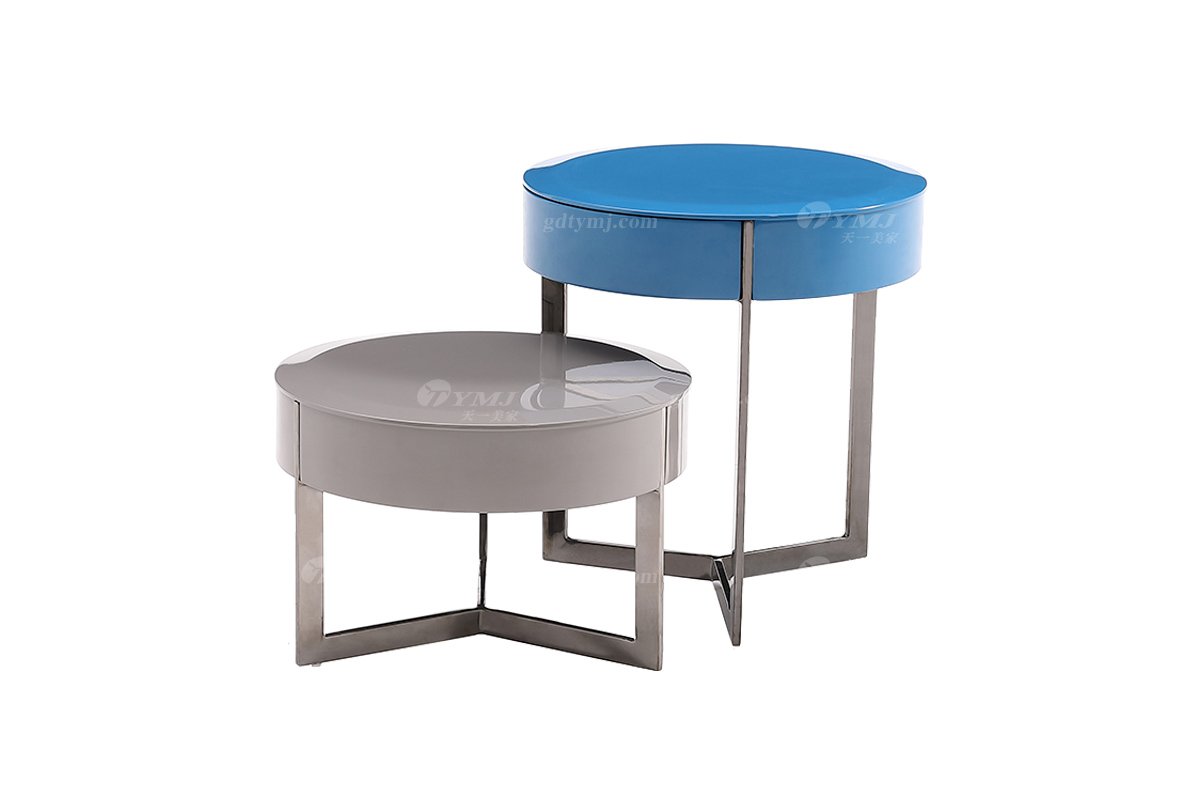 意式極簡風(fēng)格家具高端別墅會(huì)所大宅時(shí)尚簡約實(shí)木藍(lán)灰亮光烤漆床頭柜