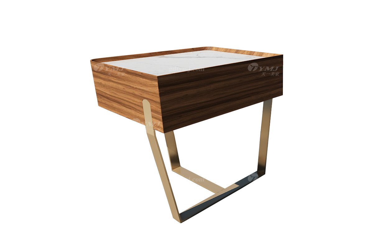 意式極簡風(fēng)格家具高端別墅會(huì)所大宅時(shí)尚簡約金屬+巖板床頭柜