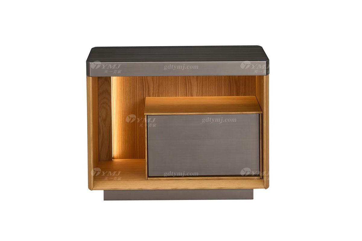 時尚高端現代簡約家具別墅家用奢華槍黑拉絲金屬床頭柜