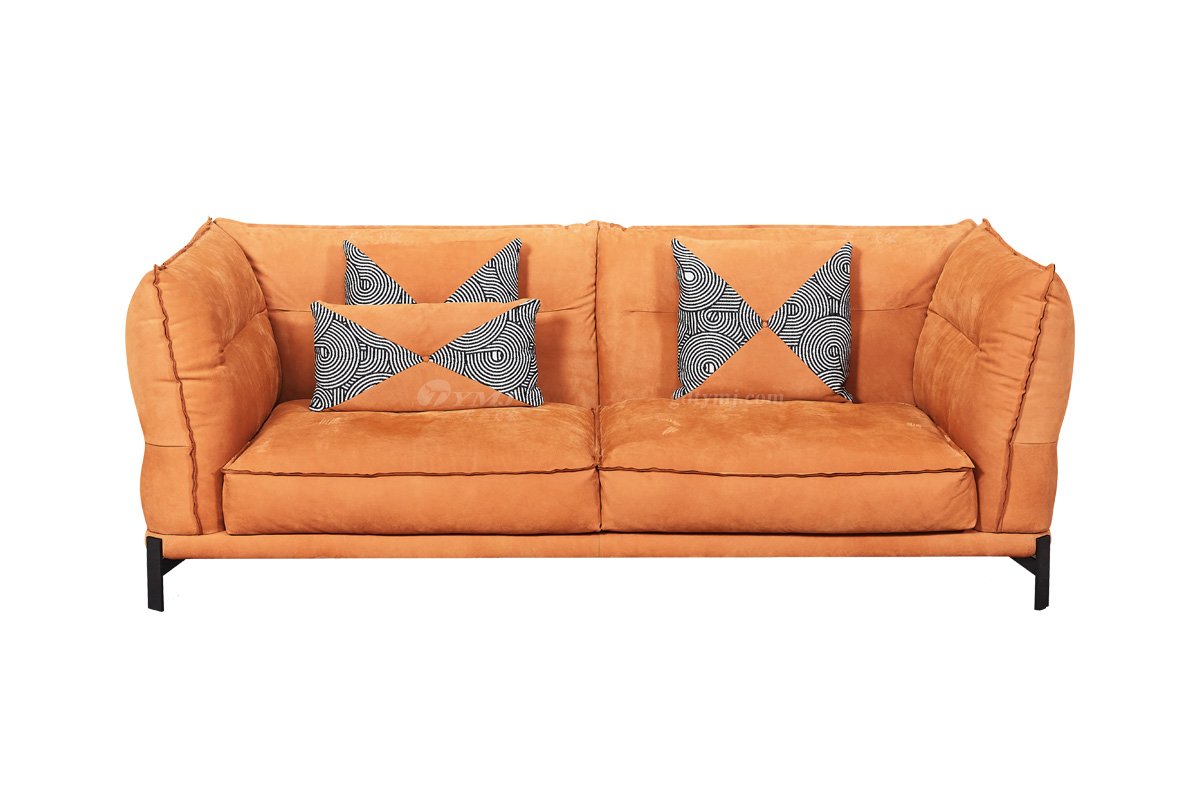 時尚高端現代極簡家具別墅大宅家用舒適全皮橙色雙人位沙發(fā)