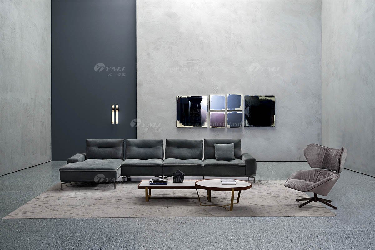 時尚高端現代極簡家具別墅大宅家用舒適全皮組合沙發全皮組合沙發