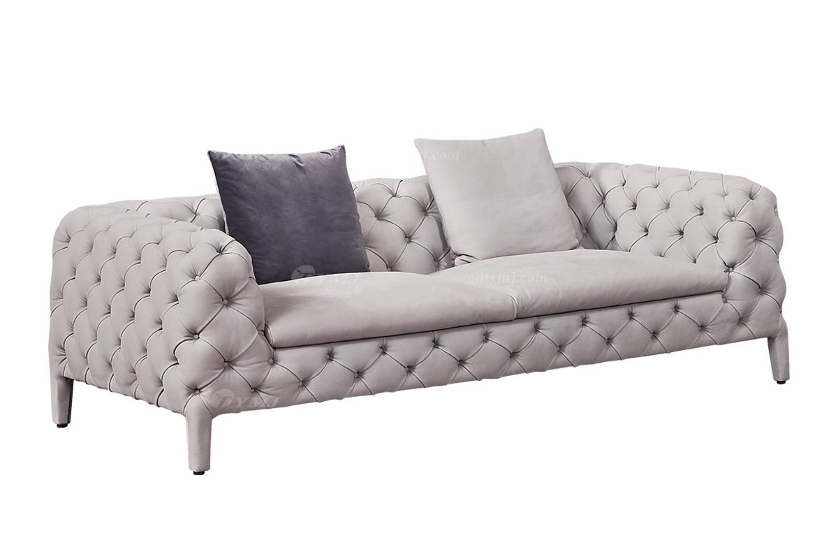 時尚高端現代極簡家具別墅大宅大戶型舒適大氣灰色拉扣全皮二位沙發