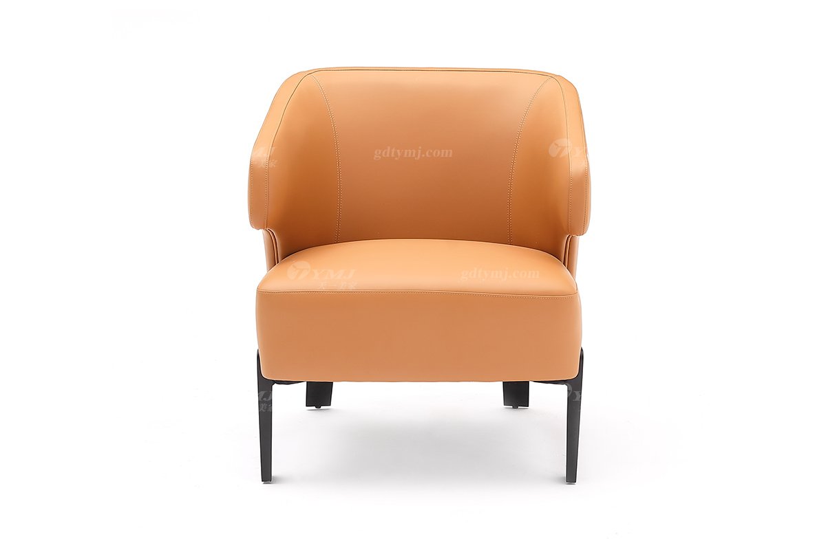 時尚高端現代簡約家具家用別墅舒適橙色皮藝單位沙發(fā)