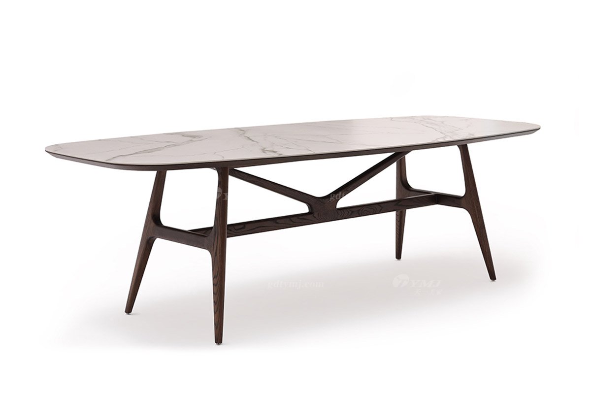 現代簡約家具高端別墅會所家用時尚實木+巖板臺面長餐臺1903-1