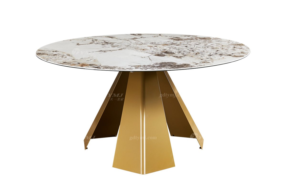  現代簡約家具高端別墅會所家用時尚潘多拉巖板圓餐臺