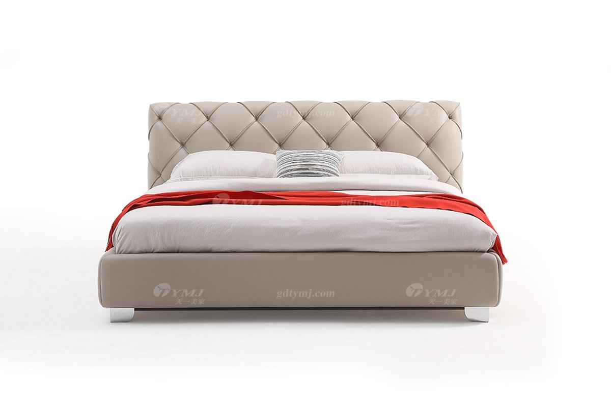  現代簡約家具高端別墅會所家用時尚舒適真皮拉扣大床婚床雙人床