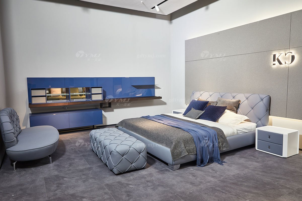  現代簡約家具高端別墅會所家用時尚舒適真皮拉扣大床婚床雙人床A2172F場景1