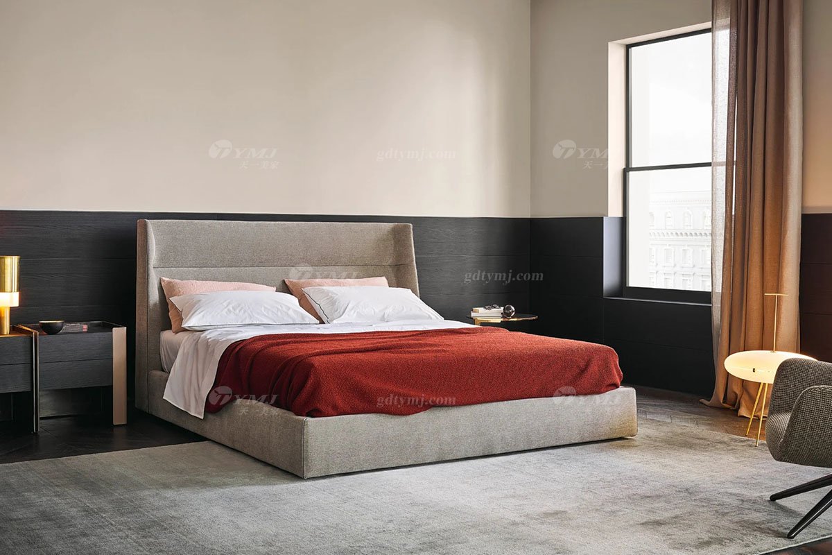  現代簡約家具高端別墅會所家用時尚舒適灰色布藝臥室大床婚床雙人床A2285場景1